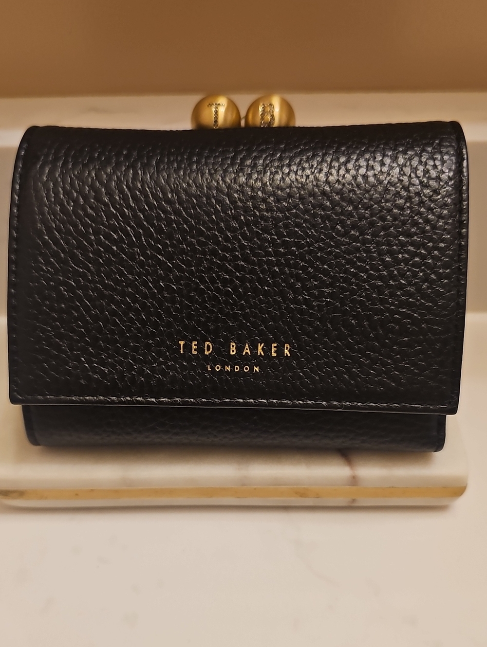 Ted Baker Black Pebbled Leather Wallet/Purse with Gold Logo Detail New w/o Tag